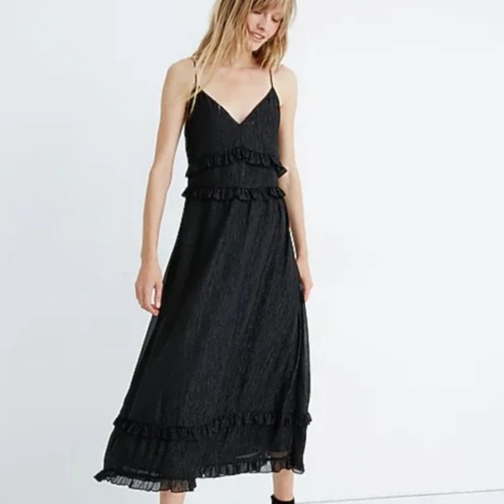 Madewell Black and silver ruffle  cami dress